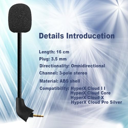 Mic Replacement Microphone Boom fits for HyperX Cloud, Cloud X, Cloud II, Cloud Core, Cloud Pro Silver (Old Version Before 2021) Gaming Headsets, Noise Cancelling 3.5mm Jack, Black - size: Square Jack Slot