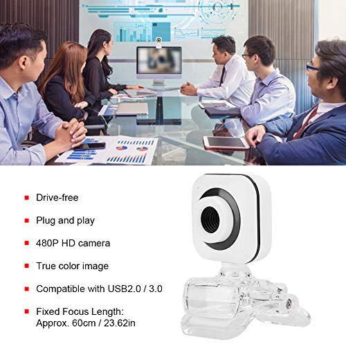 480P Computer Camera - PC Webcam with Transparent Clip - Built in Microphone - for Laptops and Desktop - for Video Calling, Conferencing, Gaming(White)