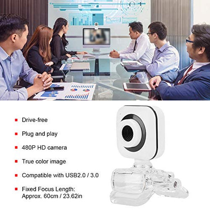 480P Computer Camera - PC Webcam with Transparent Clip - Built in Microphone - for Laptops and Desktop - for Video Calling, Conferencing, Gaming(White)