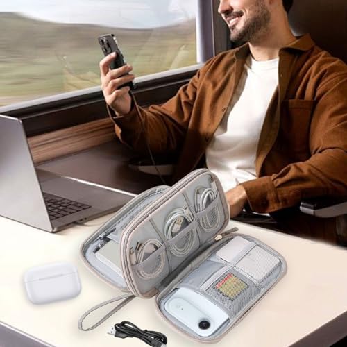 Electronics Organizer Travel Case, Tech Accessories Cord Storage Travel Bag | Cable Organizer Pouch for Essentials Gift for Women Men Portable Carry Case Bag for Cord, Phone,Earphone,Power Bank,SD Card - color: Grey, size: S