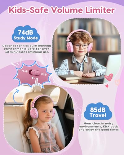 Acer Kids Headphones Wired for School, 74-85dB Limiter, Pink OHW342 - color: Pink