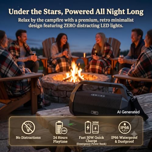 80W Jobsite Bluetooth Speaker, IP66 Waterproof/Dustproof | 25-Hour Playtime, Shockproof & Distraction-Free Design, for Construction, Garage, Workshop, Goat Yoga
