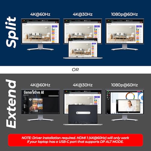OREI SplitXtend USB C Docking Station Triple Monitor with 3xHDMI Ports, Thunderbolt 4 Dock, HDMI DisplayPort Hub, Dual Monitor HDMI Adapter Extend, USB C Splitter, 100W PD, SD Card Reader, 4K Output | Thunderbolt 4 Dock, HDMI DisplayPort Hub, Dual Monitor