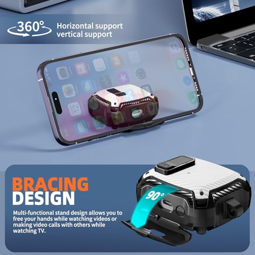 Safety Lock Case for Samsung Galaxy Buds3 FE/3/3 Pro (White) | with Phone Stand,with Secure Lock Clip & Cleaning kit Full Body Shockproof Carbon Fiber Protection Design - color: C-white