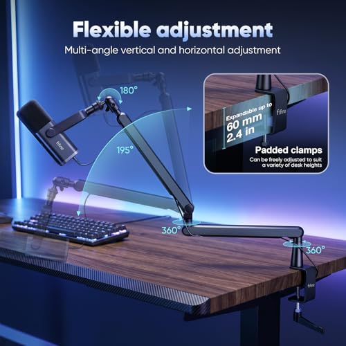 FIFINE Microphone Arm, Flat Adjustable Rods Microphone Stand with Microphone Clip, Screw Adapter, Cable Management, for Podcast, Streaming, Gaming, Studio - size: Niedriges Profil BM88