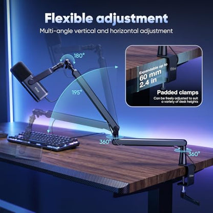 FIFINE Microphone Arm, Flat Adjustable Rods Microphone Stand with Microphone Clip, Screw Adapter, Cable Management, for Podcast, Streaming, Gaming, Studio - size: Niedriges Profil BM88