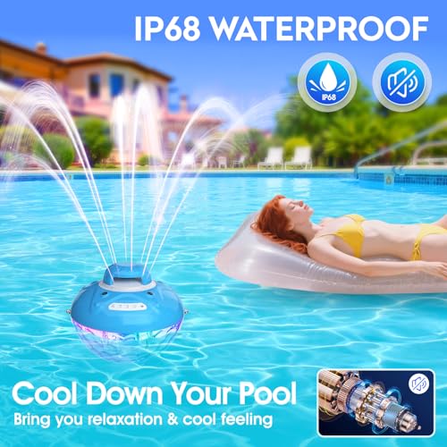 Bluetooth Pool Speaker w/Colorful Pool Fountain Light, 3 in 1 Floating Pool Speaker Loud Sound, IP68 Waterproof Floating Hot Tub Speakers, Bluetooth 5.4, 24H Playtime Pool Wireless Speakers - color: Deep Blue