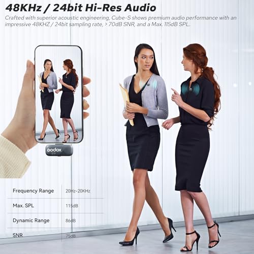 Godox Cube-SC 2.4G Wireless Lavalier Microphone with USB C 48kHz/24bit >70dB SNR, Max 115dB SPL, 300M transmission 30H long duration Apple Find My Support APP Control for iPhone 15/16 & Android device