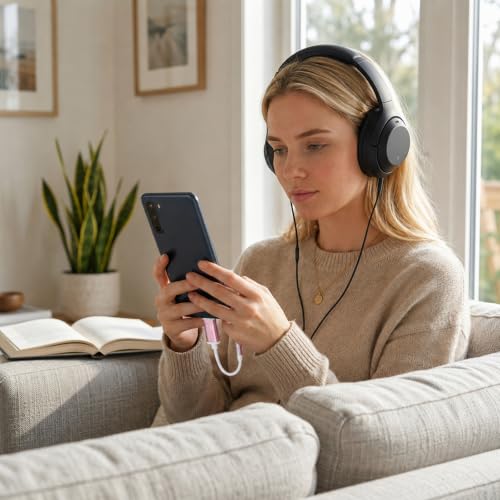 Pink UsbC Female to 3.5mm Male UsbC Female to Aux Male Audio Adapter Headphone Jack Adapter USB-C to Aux Cable Cord Compatible with Smartphones, Tablets, Laptops, MP3 Players