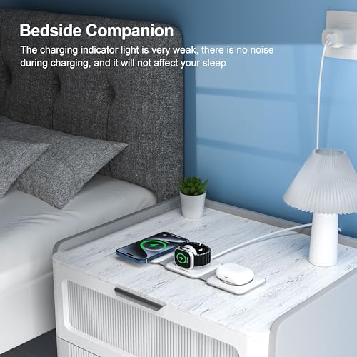 3 in 1 Charging Station for Multple Devices,Foldable 3 in 1 Wireless Charger for Travel,NANO Wireless Charging Station for iPhone17 16 15 14 13 12 Pro Max/Watch 10 9 8 7 6 5 4 3 Ultra/AirPod Pro - color: White