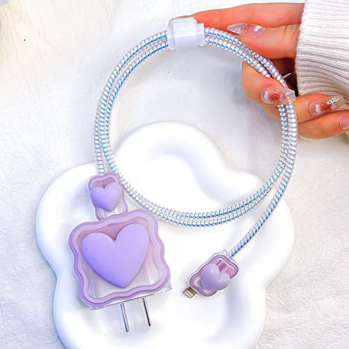 ZOSTLAND 5 in 1 DIY 18W 20W Heart Shape Protector Data Cable USB Charger Line Earphone Wire Saver Organizer Compatible with iPhone 11 12 13 14 15 Pro Max - color: Love Purple