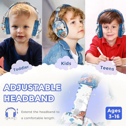 Kids Ear Protection Safety Ear Muffs, NRR 25dB Noise Reduction Children Earmuffs, Hearing Protectors for Sleeping, Studying, Airplane, Concerts, Fireworks-Dinosaur with Blue Band - color: Blue Band Dinosaur