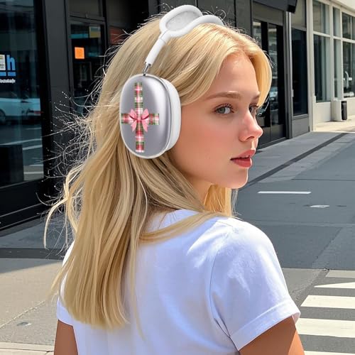 for AirPods Max Headphones Christmas Ear Covers for AirPods Max 2 | Checkered Bow Clear Ear Cups Cover | White Silicone Ear Pad Case Headband Cover for Apple AirPods Max 2/1 (2026/2024/2020) - color: Bow/White