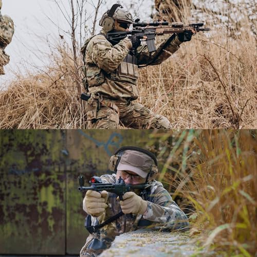 Military-Grade Headset with NATO Plug Airsoft COMMS kit for MilSim PTT Boom Mic Earpro Integration Electronics Earmuffs Compatible for 2 Pin Walkie Talkies