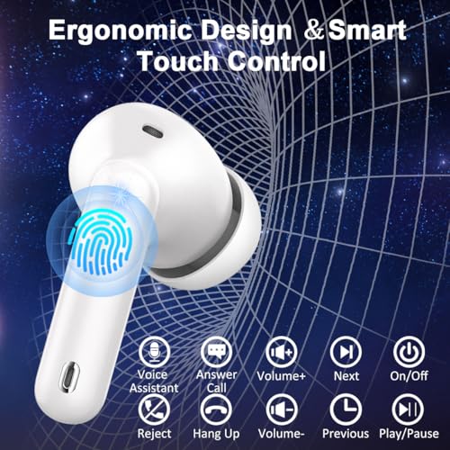 Wireless Earbuds, Bluetooth 5.4 Headphones, Bluetooth In Ear Buds Earphones | 50H Playtime LED, Stereo Bass, 4 Noise Cancelling Mics, IP7 Waterproof Sports, USB C Charging White Ear Buds for Android iOS - color: Purle White