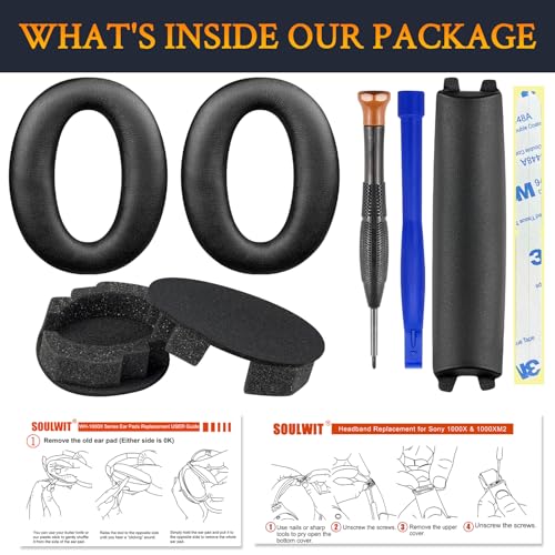 SOULWIT Replacement Kit for Sony WH-1000XM2 & MDR-1000X Headphones, Ear Pads Cushions + Headband Repair Part - Black - color: Black