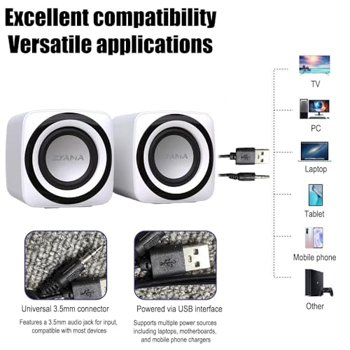 Basics Stereo 2.0 Speakers for PC or Laptop with Volume Control,USB-Powered, 1 Pair, White - color: White