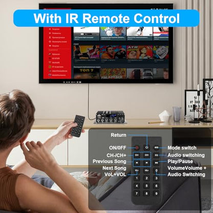 Romicta Stereo Audio Amplifier, 2.0 CH Mini Home Audio Bluetooth 5.0 Stereo Receivers with 400W, FM, AUX, USB, Microphone Input, 12V 5A Power Supply, Power Amplifier for Car Home Bar Party