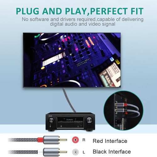 Goalfish RCA Cable, 2 Pack 2-Male to 2-Male RCA Audio Stereo Subwoofer Cable [Hi-Fi Sound,Shielded] Auxiliary Audio Cord for Home Theater, HDTV, Amplifiers, Hi-Fi Systems,Speakers- 6 Feet, Top Series | Braided, Durable, For Home Theater, HDTV, Amplifiers,