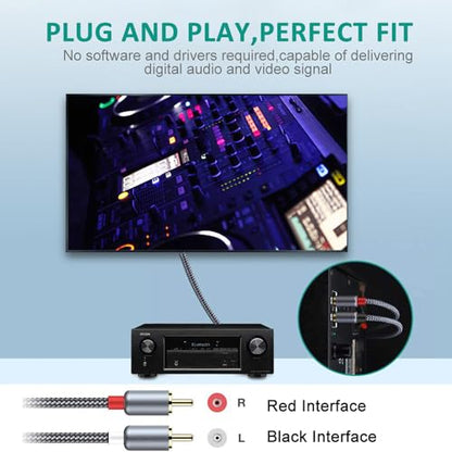 Goalfish RCA Cable, 2 Pack 2-Male to 2-Male RCA Audio Stereo Subwoofer Cable [Hi-Fi Sound,Shielded] Auxiliary Audio Cord for Home Theater, HDTV, Amplifiers, Hi-Fi Systems,Speakers- 6 Feet, Top Series | Braided, Durable, For Home Theater, HDTV, Amplifiers,