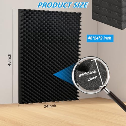 1 pack, 48x24x2 inches acoustic foam panels Egg Crate Foam Padding sound proof panels for walls Soundproof Foam Studio Acoustic Treatment Studio Foam panels Soundproofing Used to Absorb Echoes - color: 1P Black