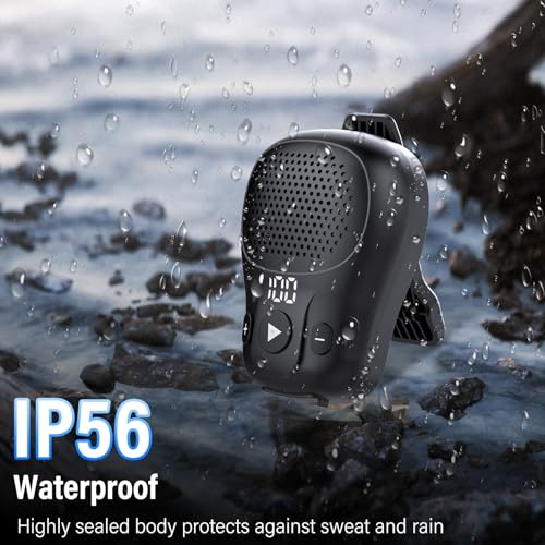 Wearable Bluetooth Speaker, Clip-on Wireless Portable Speakers, IP56 Waterproof Clip Speaker Up to 18 Hours Battery Life, Built-in Mic for Hands-Free Music/Calls, Work/Outdoor, Black