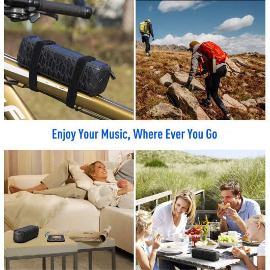 Solar Bluetooth Speaker 60 Hours Play Time 5000mAh Power Bank Outdoor Portable Wireless Dual Speaker with Mic Stereo Sound Bass, for Home, Hiking, Travel, Riding, Beach, Camping-Black