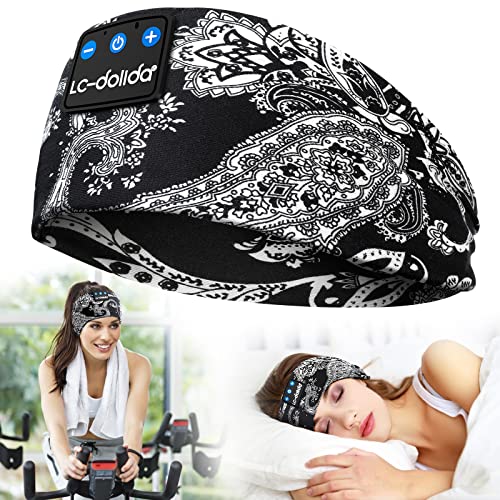 LC-dolida Sleep Headphones Bluetooth Music Wireless Band Headphones with Thin HD Stereo Speakers Perfect for Side Sleepers, Sport, Yoga, Travel - color: Boho Black