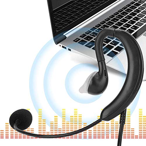 fosa1 USB Ear Hook Headset, Lightweight Comfortable Computer Headphones with Microphone, Plug & Play Single Wire Design for Online Gaming & Chat, Black