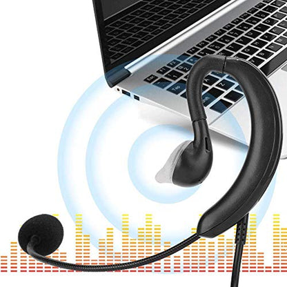 fosa1 USB Ear Hook Headset, Lightweight Comfortable Computer Headphones with Microphone, Plug & Play Single Wire Design for Online Gaming & Chat, Black