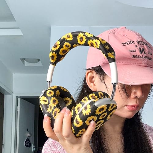 4 in 1 Silicone Case Cover Compatible with Apple Airpods Max 2/1 Headphones(2026/2024/2020), Printed Ear Pad Case Cover Ear Cups Cover and Headband Cover Headband Pad Accessories (Sunflower) - color: Sunflower