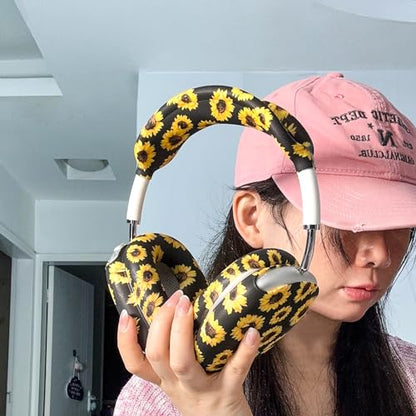 4 in 1 Silicone Case Cover Compatible with Apple Airpods Max 2/1 Headphones(2026/2024/2020), Printed Ear Pad Case Cover Ear Cups Cover and Headband Cover Headband Pad Accessories (Sunflower) - color: Sunflower