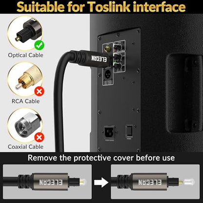 Elecan Optical Audio Cable 10 Ft/2 Pack Digital Audio Toslink Cable Cord-Fiber Optic-Gold Plated-Flexiable&Durable-for Home Theater,Sound Bar,PS4& Xbox-with Right Angled+Mini Toslink Adapters+Ties - size: 10FT-2PK