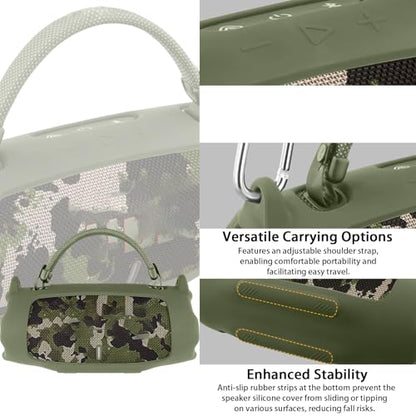 khanka Silicone Case for JBL Charge 6 Waterproof Speaker,Military Green | EVA Hard Shell, Carabiner Clip Attachment, Travel-Ready Portable Storage, Impact Resistant Protection, Secure Custom Fit - color: Military Green