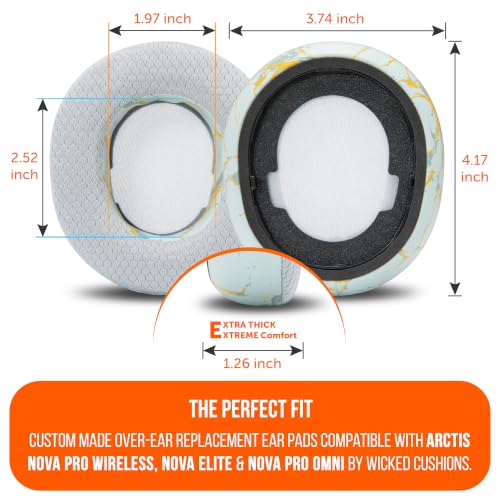 WC Mod Kit V2 Nova Pro Wireless, Pro Omni & Elite - Gel Earpads & Headband | Made by Wicked Cushions | Side Plates also included. Fits Arctis Nova Pro Wireless, Elite & Pro Omni | Sage Gold Marble - color: Sage Gold Marble