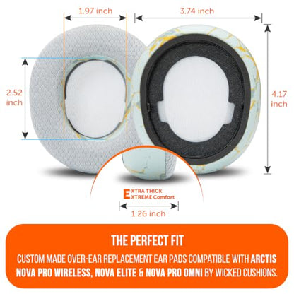 WC Freeze Nova Pro Wireless - Earpads for Arctis Nova Pro Wireless & More | Made by Wicked Cushions | Also fits SteelSeries Nova Elite & Nova Pro Omni(Doesn't Fit Other Models) | Sage Gold Marble - color: Sage Gold Marble