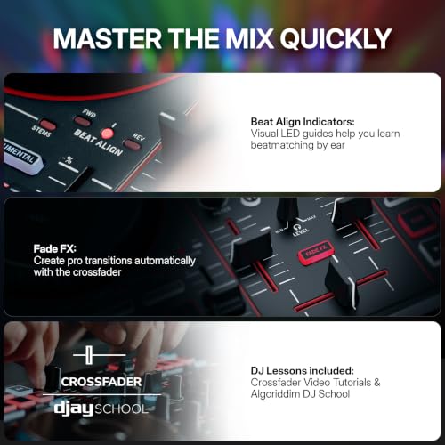 Numark Party Mix III Bluetooth DJ Controller with Built-in Lights | Beat Assist, Smart Fader, 16 Pads, 2 Deck DJ Mixer, Stems Control, USB-C, Serato DJ Lite and Algoriddim djay Included - style: PARTYMIX III