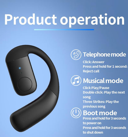 Single Bluetooth Phone Earpiece Earbud One Ear Piece Open Ear Bud Air Bone Conduction Earbuds Earless Out of Ear Headphones Bluetooth 5.4 Wireless Headsets with Microphone Earhook,88 Playtime for work
