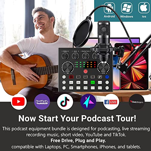CofeLife Podcast Equipment Bundle, BM800 Podcast Microphone Bundle with V8s Voice Changer, Condenser Microphone Recording Studio Package for Podcasting Live Streaming Singing PC Mobile TikTok YouTube