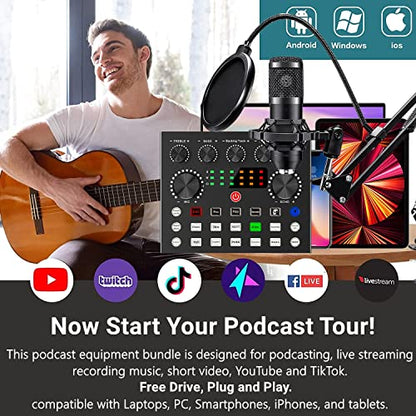 CofeLife Podcast Equipment Bundle, BM800 Podcast Microphone Bundle with V8s Voice Changer, Condenser Microphone Recording Studio Package for Podcasting Live Streaming Singing PC Mobile TikTok YouTube