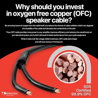 Nakamichi 24k Gold Plated Banana Plugs Speaker Cables 99.9% OFC (10 Feet) | Oxygen-Free Copper, Excel Series, Amplifier Heavy Duty Braided In-Wall CL2 Rated Wires - Black (12AWG / 10ft / 3.0m) 2-Pack - color: Black, size: 12 AWG (10-Feet)