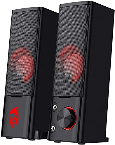 Redragon GS550 PC Gaming Speakers 2.0 Channel Stereo Enhanced Sound, Black | Compact Maneuverable Size, Headphone Jack, Decent Red Backlight, Plug & Play USB Powered Desktop Computer Speaker - color: Black