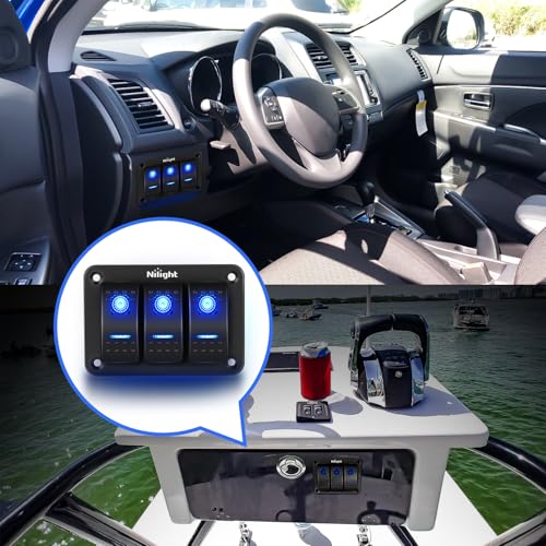 Nilight 90017C 3 Gang Aluminum Panel Toggle Dash 5 Pin On/Off Pre-Wired Rocker Switch Holder for Automotive Car Marine Boat, 2 Years Warranty,Blue - color: Blue, size: 3 Gang
