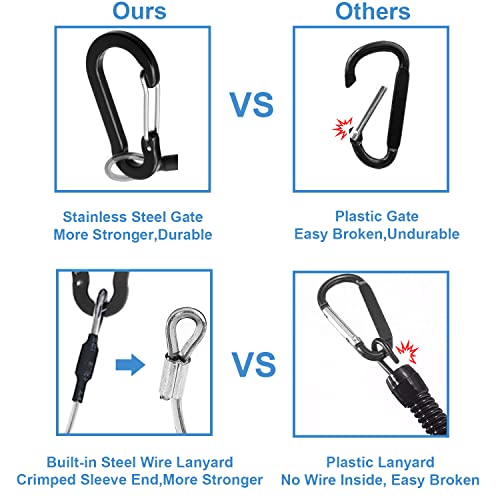 Lix&Rix Retractable Coiled Lanyards with Detachable Buckle | Quick Release Carabiner Clips - color: Black 3pcs