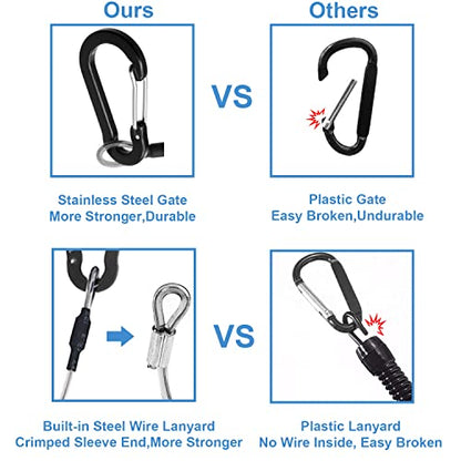 Lix&Rix Retractable Coiled Lanyards with Detachable Buckle | Quick Release Carabiner Clips - color: Black 3pcs