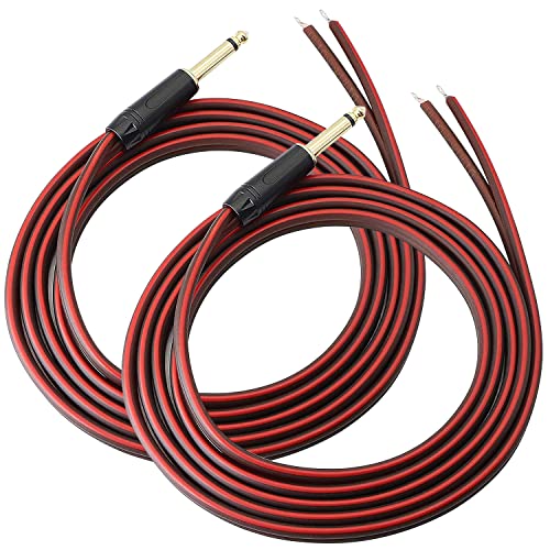 Yuchenfeng 1/4" Gold-Plated TS Mono Plug to Bare Wire Speaker Cable - 14AWG OFC, Double PVC Shielded for Guitar, Mic & DJ Gear | Hi-Fi Audio, Durable Anti-Corrosion(16.4FT 2PCS) - size: 16.4FT 2PCS