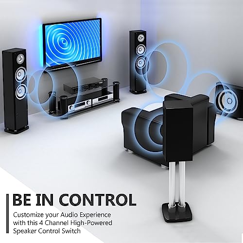 Pyle 4 Channel High Power Stereo Speaker Selector with Volume Control - Rugged and Durable Housing Construction, Cabinet Heat Sink, Plug and Play Easy Install - PLSHVC412 - style: 4CH Switch and Vol Selector