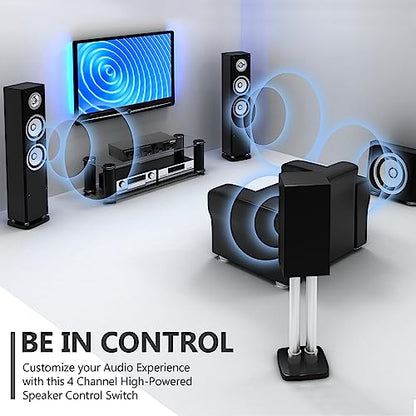 Pyle 4 Channel High Power Stereo Speaker Selector with Volume Control - Rugged and Durable Housing Construction, Cabinet Heat Sink, Plug and Play Easy Install - PLSHVC412 - style: 4CH Switch and Vol Selector