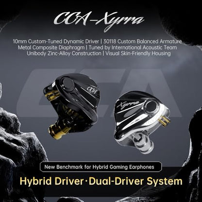 CCA Xyrra in-Ear Monitors, Wired Gaming Earbuds with 1DD+1BA Hybrid Drivers and Enhanced Sound Separation, Detachable IEM Headphones for Immersive Gaming & Studio Monitoring - style: no Mic