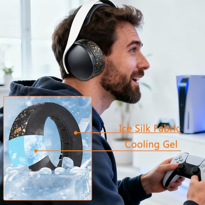 SOULWIT Earpads for Sony PS5 Pulse 3D Wireless Headset, Cooling Gel Replacement Ear Pad Cushions with Noise Isolation Foam - Black Gold - color: Black Gold